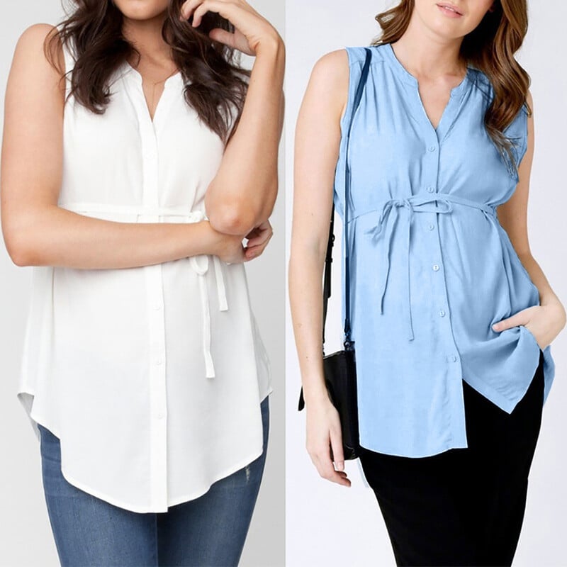 Női nyári rövid ujjú V-nyakú szoptató ing Terhes kismama szoptatás tömör szoptatás egyszínű blúz Ruhák 임산부의류