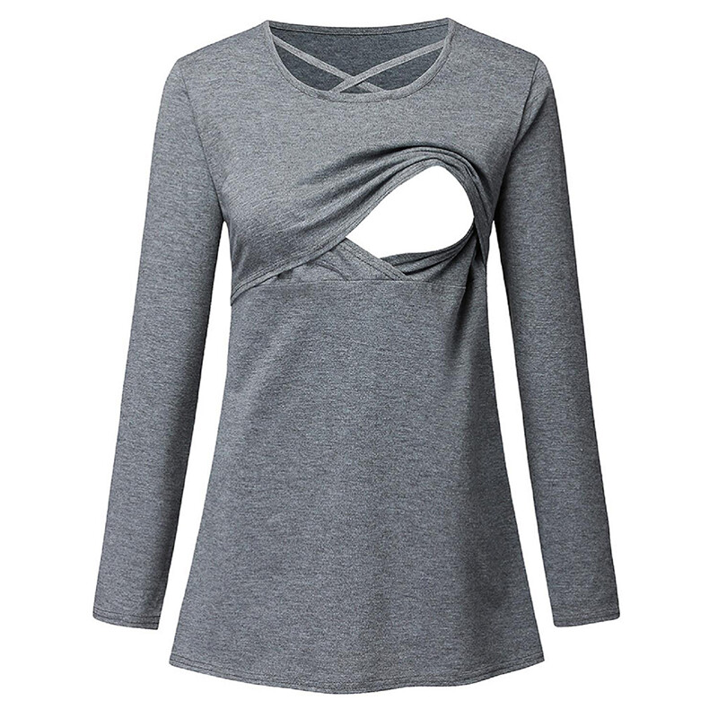 Grūtnieču sieviešu topi ar garām piedurknēm Grūtniecības T-krekls Criss Cross Casual Blūze Zīdīšana Crew Kakls ar garām piedurknēm T-krekls