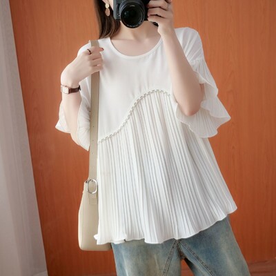 Kreativna bijela jednostavna opuštena ljetna trudnička majica za trudnice Nova udobna šifonska košulja kratkih rukava LH013