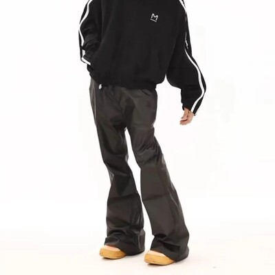 Melnas uzliesmojošas bikses Pu Ādas bikses vīriešiem High Street Y2k Pantalones Hombre Baggy Overall Wide Distring Cargo