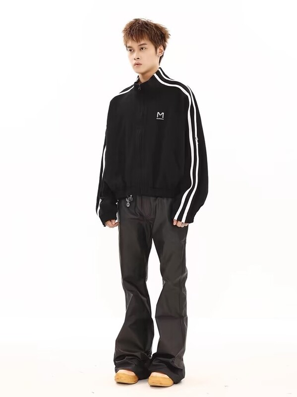 Melnas uzliesmojošas bikses Pu Ādas bikses vīriešiem High Street Y2k Pantalones Hombre Baggy Overall Wide Distring Cargo