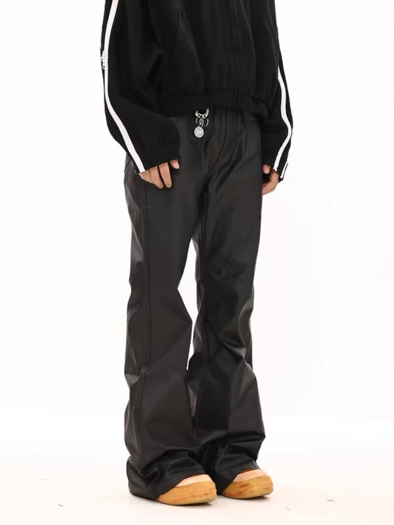 Melnas uzliesmojošas bikses Pu Ādas bikses vīriešiem High Street Y2k Pantalones Hombre Baggy Overall Wide Distring Cargo