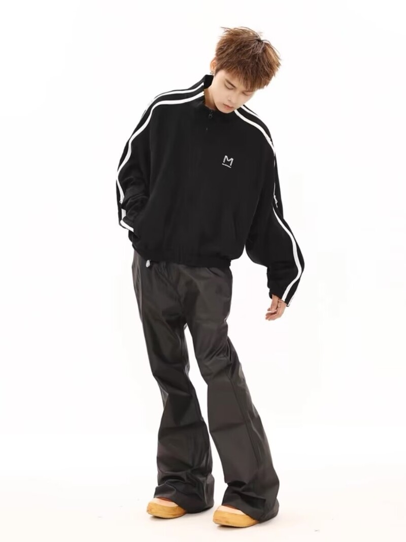 Melnas uzliesmojošas bikses Pu Ādas bikses vīriešiem High Street Y2k Pantalones Hombre Baggy Overall Wide Distring Cargo