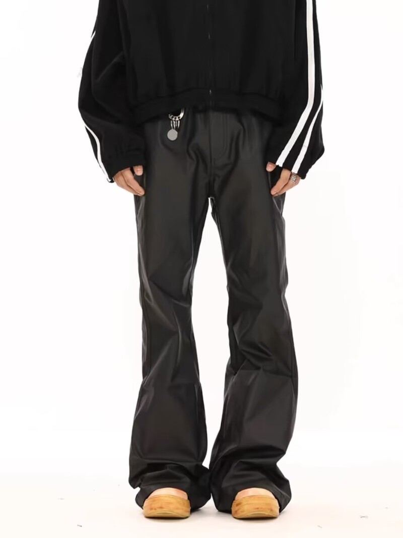 Melnas uzliesmojošas bikses Pu Ādas bikses vīriešiem High Street Y2k Pantalones Hombre Baggy Overall Wide Distring Cargo