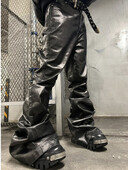 High Street široke nogavice od sjajne pu kožne hlače s šišama, muške i ženske ravne vrećaste ležerne traperice, prevelike lepršave hlače