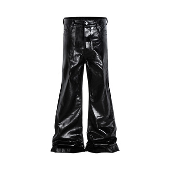 High Street Wide Leg Glossy Pu δερμάτινο παντελόνι Sashes Boot Cut Ανδρικό και Γυναικείο ίσιο φαρδύ casual τζιν Υπερμεγέθη φουσκωτό παντελόνι