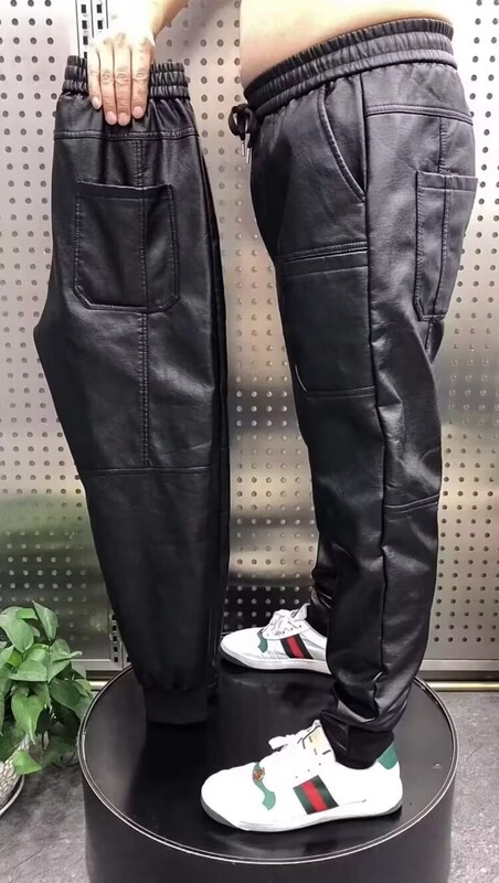 Āra brīvas harēma ādas bikses sporta bikses elastīgas stila ikdienas bikses augstas kvalitātes luksusa zīmola roka stila vīriešu bikses