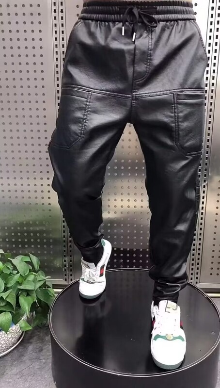 Āra brīvas harēma ādas bikses sporta bikses elastīgas stila ikdienas bikses augstas kvalitātes luksusa zīmola roka stila vīriešu bikses