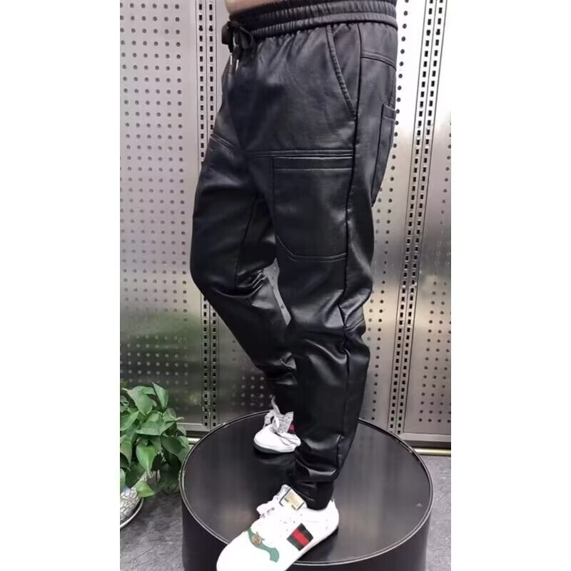 Āra brīvas harēma ādas bikses sporta bikses elastīgas stila ikdienas bikses augstas kvalitātes luksusa zīmola roka stila vīriešu bikses