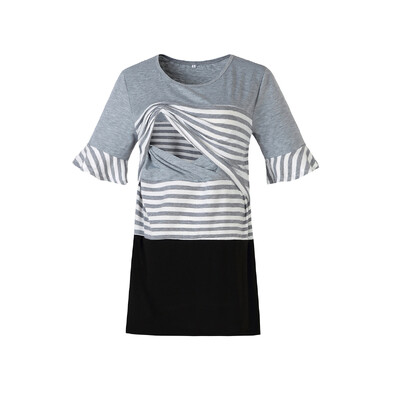 Ruffle Grūtnieču Topi Brīvi Grūtniecības Blūze Svītrains T-krekls Ikdienas Grūtnieču Apģērbs Grūtniecēm Zīdīšanas Top T-krekls