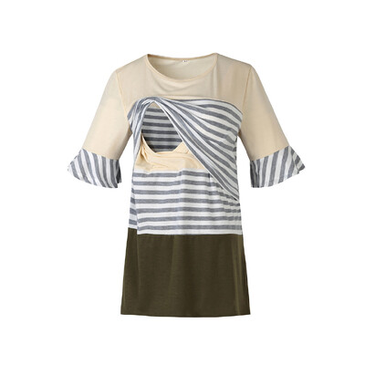 Ruffle Grūtnieču Topi Brīvi Grūtniecības Blūze Svītrains T-krekls Ikdienas Grūtnieču Apģērbs Grūtniecēm Zīdīšanas Top T-krekls