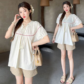 Ljetne slatke majice s kićankama na v-izrez za trudnice Prugasta patchwork labava modna pamučna bluza za trudnice Top za trudnice