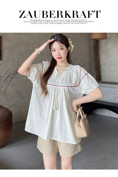 Ljetne slatke majice s kićankama na v-izrez za trudnice Prugasta patchwork labava modna pamučna bluza za trudnice Top za trudnice