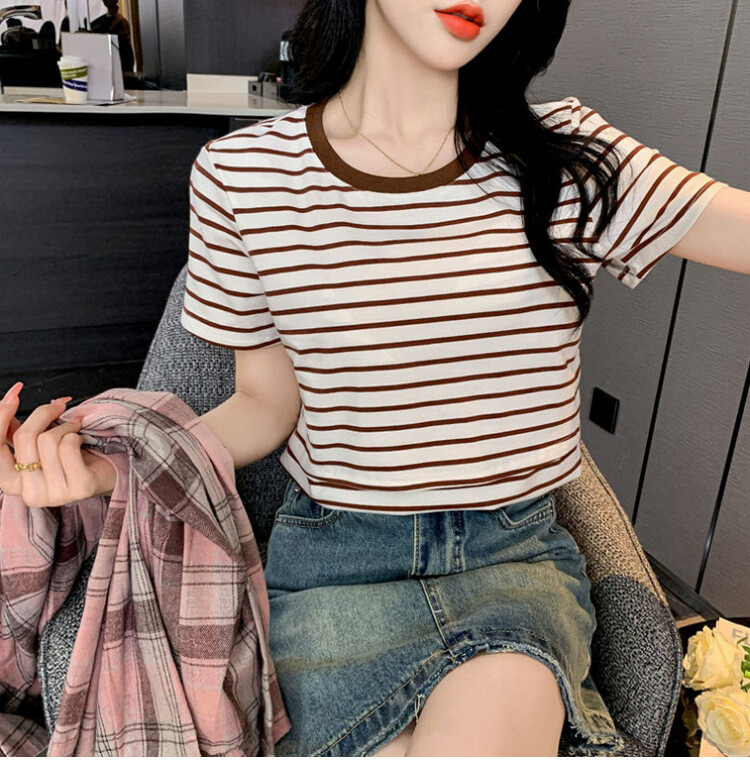 Prugaste pamučne majice za trudnice i dojilje Majice za dojenje za trudnice Ljetne majice kratkih rukava s O izrezom Majice za trudnice