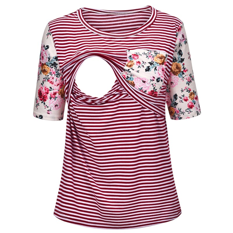 Grūtnieču svītraini krekli Vasaras īsām piedurknēm svītraini ar apdruku barošanas topi Grūtniecības tops zīdīšanai платье для беременных
