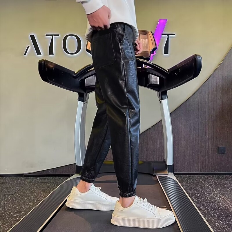 Őszi műbőr hárem nadrág férfiaknak fekete utcai viselet elasztikus derék Hip Hop PU nadrág motoros cipzár férfi kocogó y2k nadrág
