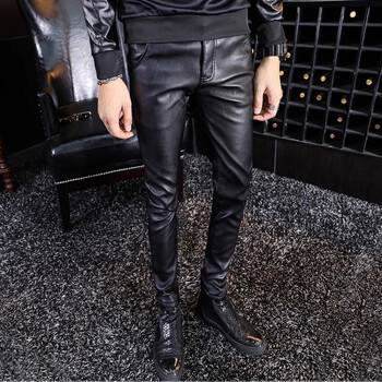 YASUGUOJI New 2022 есенен пънк стил моден принт Панталони от изкуствена кожа Men.slim Fit Pencil Pants Pantalon Homme Мъжко облекло