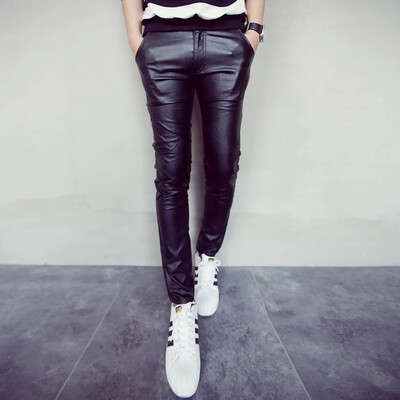 YASUGUOJI Νέο φθινόπωρο 2022 σε στυλ πανκ μόδας εκτύπωση Pu δερμάτινο παντελόνι Ανδρικό παντελόνι με μολύβι Pantalon Homme Ανδρικά ρούχα