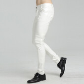 Vīriešu mākslīgās ādas vīriešu modes roka stila nakts kluba deju bikses, šauras motocikla bikses izvēles PU ādas bikses