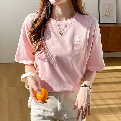 Pogimdyminiai krūtimi maitinantys viršutiniai lieknėjimo stiliaus marškinėliai nėščiosioms Vasariniai ploni trumpomis rankovėmis su kaklu motinos pienu maitinantys drabužiai