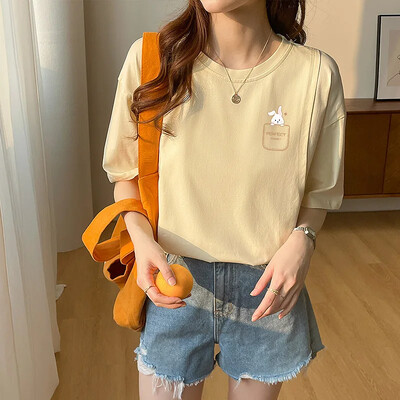 Pogimdyminiai krūtimi maitinantys viršutiniai lieknėjimo stiliaus marškinėliai nėščiosioms Vasariniai ploni trumpomis rankovėmis su kaklu motinos pienu maitinantys drabužiai