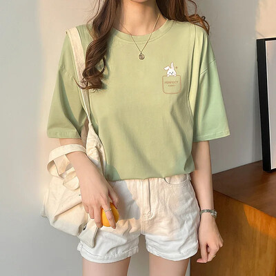 Pogimdyminiai krūtimi maitinantys viršutiniai lieknėjimo stiliaus marškinėliai nėščiosioms Vasariniai ploni trumpomis rankovėmis su kaklu motinos pienu maitinantys drabužiai