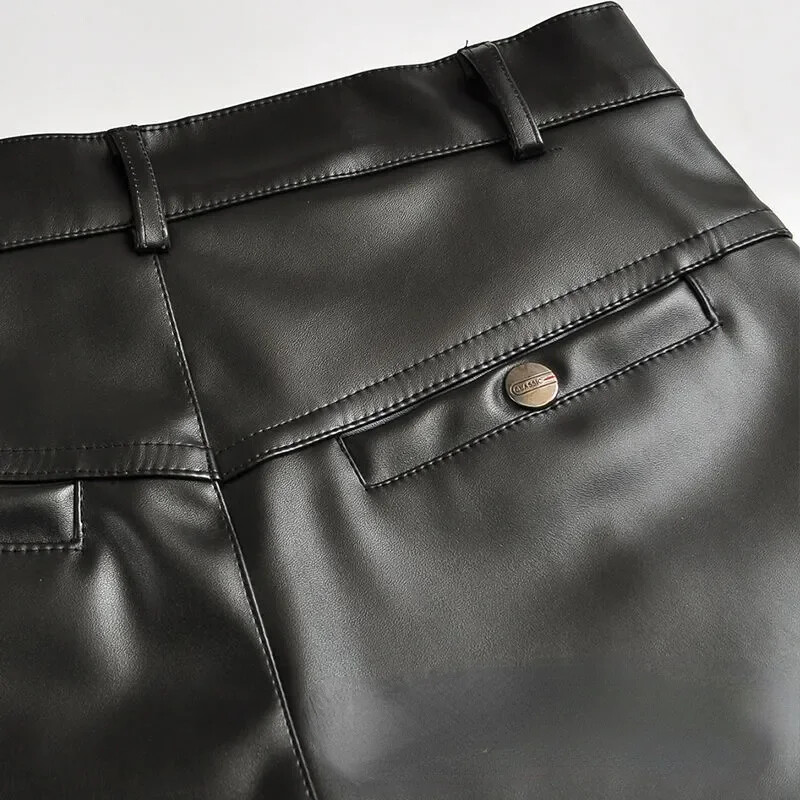 Pantaloni din piele de vară Îmbrăcăminte pentru bărbați Pantaloni de motocicletă din piele artificială PU, slim, subțiri, largi, drepti, pantaloni cargo impermeabili