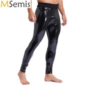 Мъжки латексови дълги панталони, черни еластични клинове, лачени кожени мотоциклетистки костюми Тесни панталони с висока талия Wet Look Clubwear
