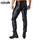 Vīriešu matētas PU ādas bikses Motociklu Biker`s Biker`s Streetwear Skinny Stretch Long Pant Vīriešu naktskluba ballīte Clubwear kostīms