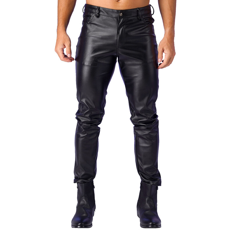 Vīriešu matētas PU ādas bikses Motociklu Biker`s Biker`s Streetwear Skinny Stretch Long Pant Vīriešu naktskluba ballīte Clubwear kostīms