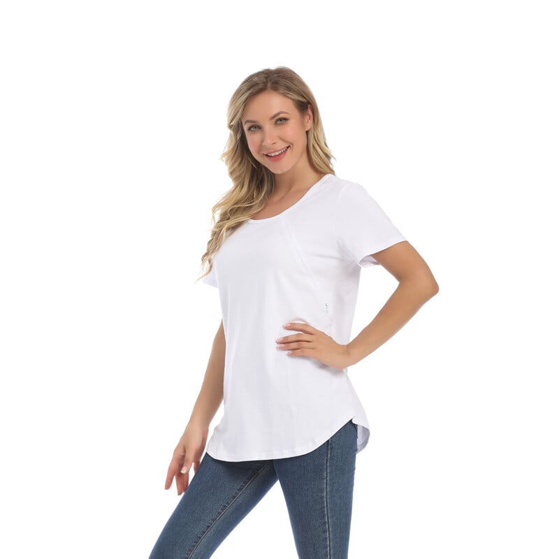 Jausmai Mamos Nauji Moteriški Maternel marškinėliai trumpomis rankovėmis, tampriomis medvilninėmis viršūnėmis, užtrauktuku, maitinant krūtimi Laisvi nėščiosioms drabužiai Didelis dydis