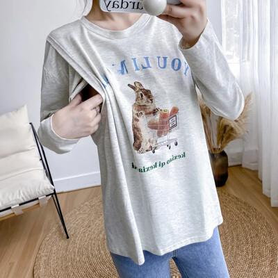 Krūtimi maitinantys motinystės marškinėliai Topouter Wear ilgomis rankovėmis, ploni stiliaus marškinėliai maitinančioms moterims pavasario rudens kolekcija