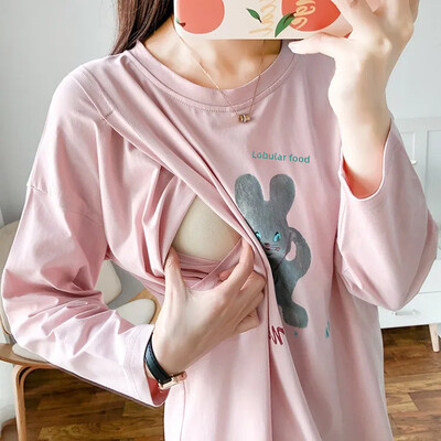 Krūtimi maitinantys motinystės marškinėliai Topouter Wear ilgomis rankovėmis, ploni stiliaus marškinėliai maitinančioms moterims pavasario rudens kolekcija