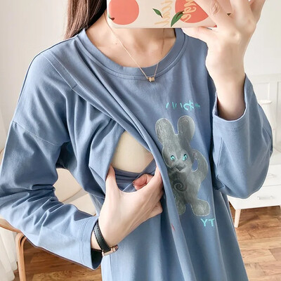 Krūtimi maitinantys motinystės marškinėliai Topouter Wear ilgomis rankovėmis, ploni stiliaus marškinėliai maitinančioms moterims pavasario rudens kolekcija