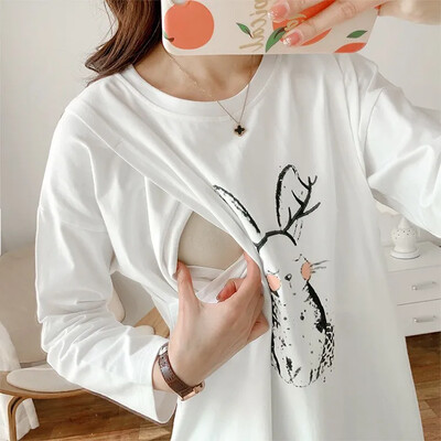 Krūtimi maitinantys motinystės marškinėliai Topouter Wear ilgomis rankovėmis, ploni stiliaus marškinėliai maitinančioms moterims pavasario rudens kolekcija