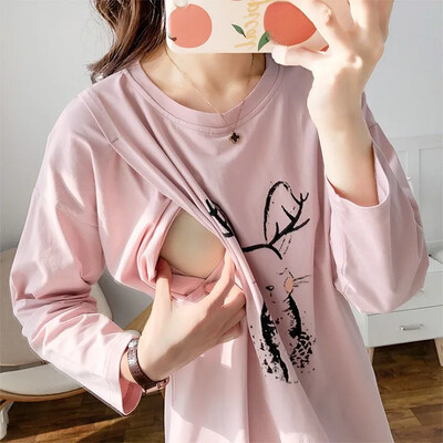 Krūtimi maitinantys motinystės marškinėliai Topouter Wear ilgomis rankovėmis, ploni stiliaus marškinėliai maitinančioms moterims pavasario rudens kolekcija