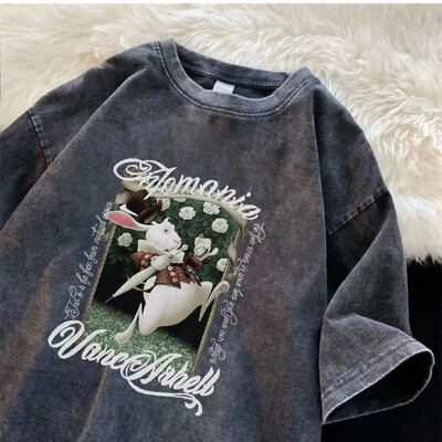 Madingi retro rožinės spalvos grafiniai marškinėliai vyrams ir moterims vasaros amerikietiškos poros, laisvalaikio trumpomis rankovėmis harajuku