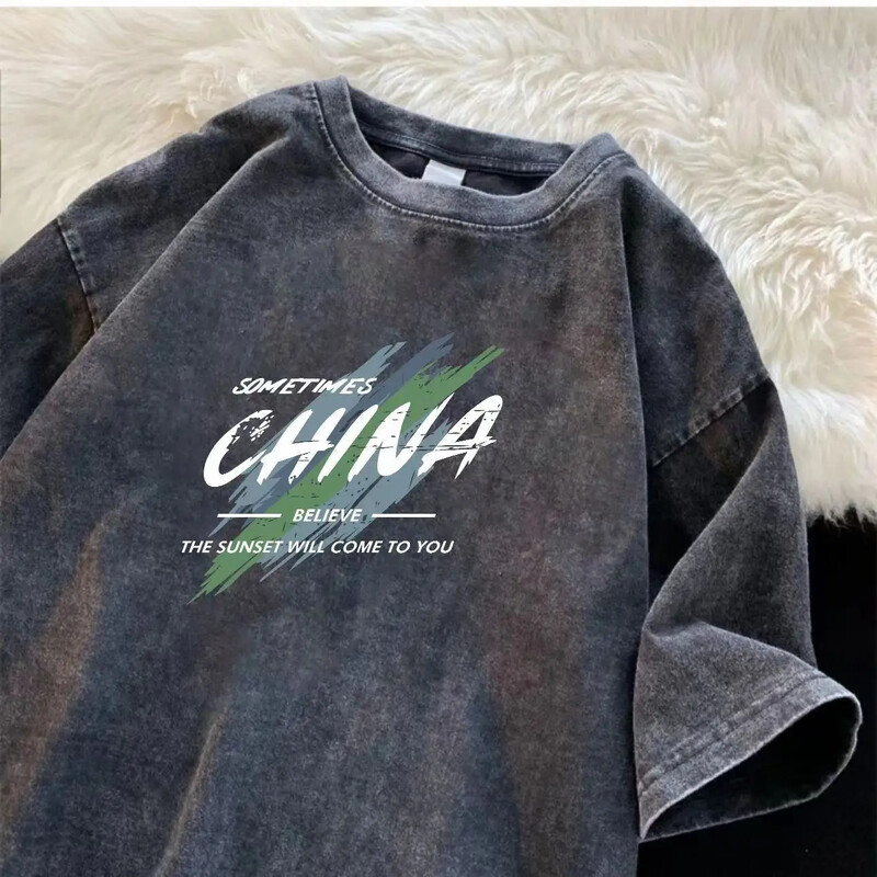 Madingi retro rožinės spalvos grafiniai marškinėliai vyrams ir moterims vasaros amerikietiškos poros, laisvalaikio trumpomis rankovėmis harajuku