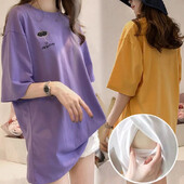 Μπλουζάκι εγκυμοσύνης Μανίκια Καλοκαιρινά Μεσαίου μήκους Ρούχα Θηλασμού Κορεατικού Στυλ Κορεατικού Στιλ Κορεάτικου Στυλ τροφοδοσίας Πάνω Στρώμα Βάσης Κορυφαία Έγκυες Γυναίκες