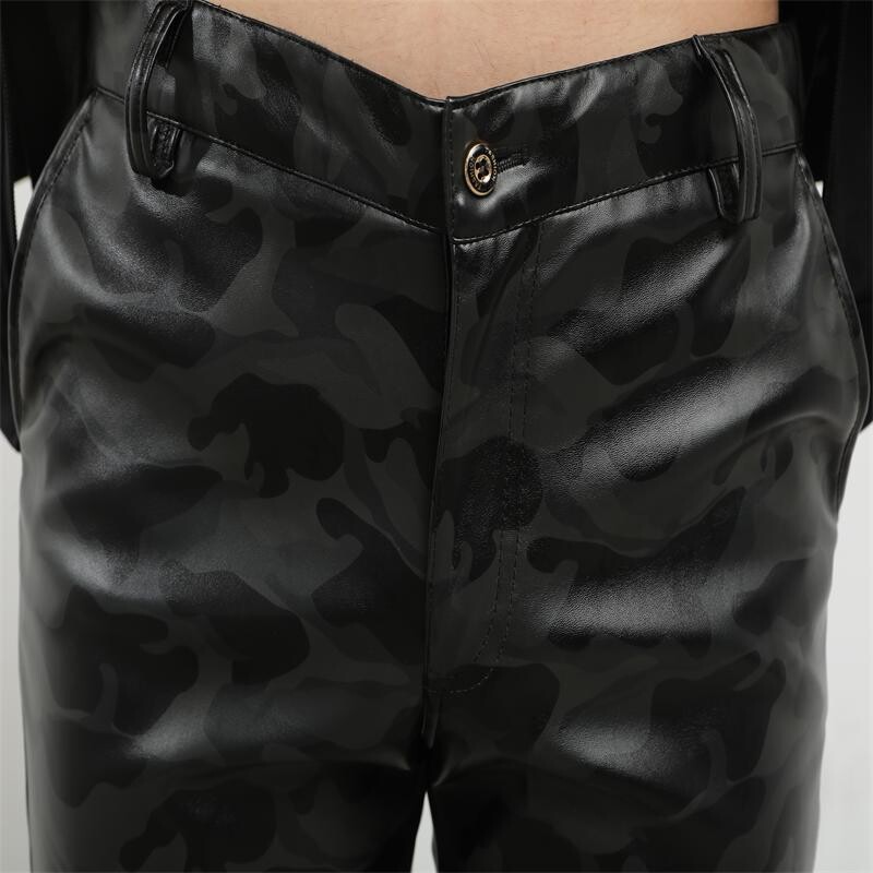 2023. gada jaunais vīriešu apakšsekcija, jaunatnes pu ādas kamuflāžas bikses, vidēja vidukļa stipruma ūdensnecaurlaidīgas mākslīgās bikses