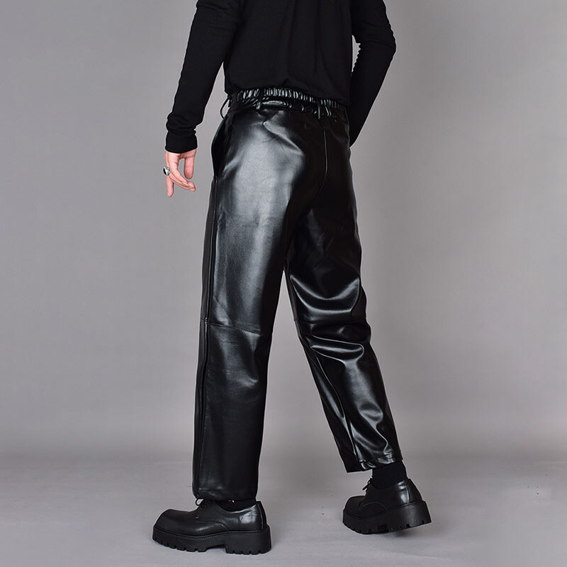 PFNW Férfi Trend Márka Sötét Elegáns Spliced Niche Design Alkalmi, Egyenes bőr Őszi Fodrász Laza lábú Vágott nadrág 12Z7123