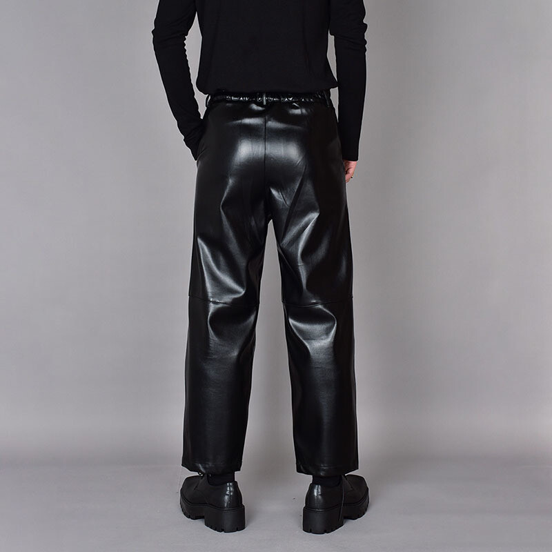 PFNW Férfi Trend Márka Sötét Elegáns Spliced Niche Design Alkalmi, Egyenes bőr Őszi Fodrász Laza lábú Vágott nadrág 12Z7123