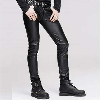 Модни мъжки панталони от изкуствена кожа Idopy Stage Performance Punk Motorcycle Biker Slim Fit PU парти панталони за мъже