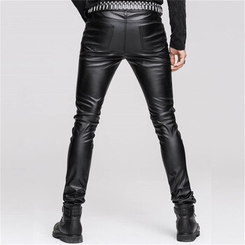 Модни мъжки панталони от изкуствена кожа Idopy Stage Performance Punk Motorcycle Biker Slim Fit PU парти панталони за мъже