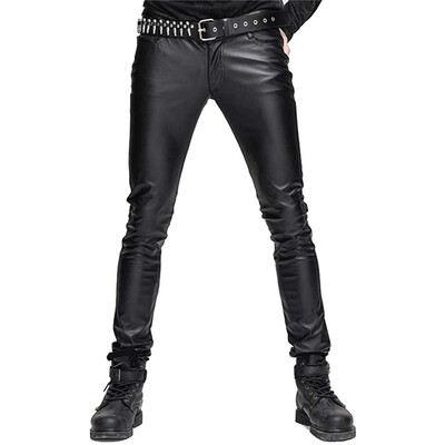 Idopy Fashion férfi műbőr nadrág Stage Performance punk motoros motoros Slim Fit PU party nadrág férfiaknak
