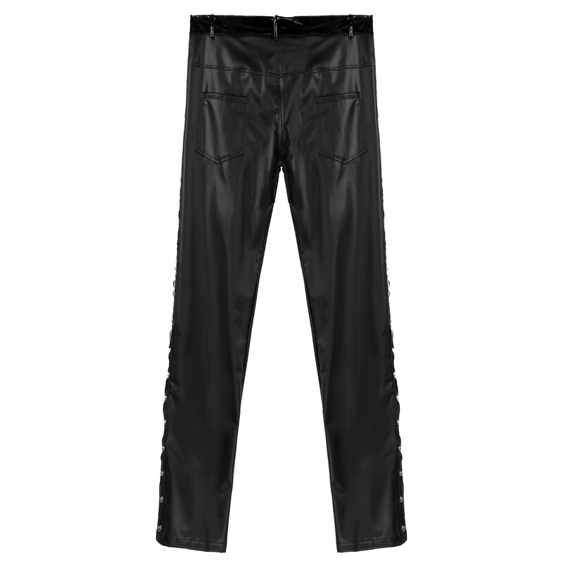 Muške kožne hlače od lateksa niskog struka, sjajne hlače od umjetne kože, modne uske hlače za klupsku pozornicu, nastup rock benda