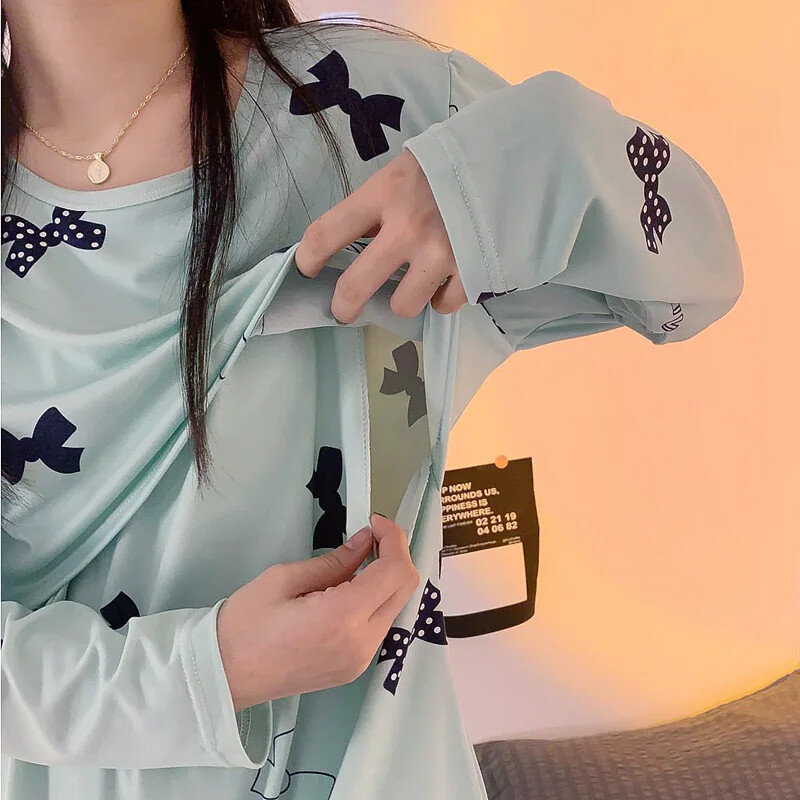 Γυναικείες πιτζάμες θηλασμού Νοσηλευτικές πιτζάμες σπιτιού Άνοιξη φθινόπωρο Σετ πιτζάμες εγκυμοσύνης Ρούχα θηλασμού Μακρυμάνικα πυτζάμες εγκυμοσύνης