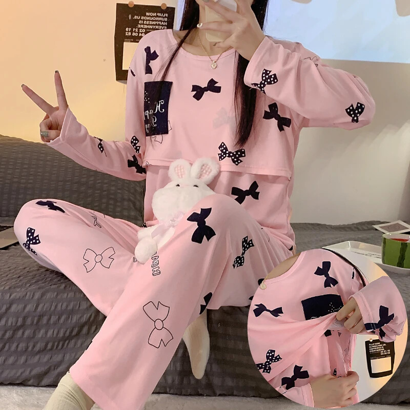 Γυναικείες πιτζάμες θηλασμού Νοσηλευτικές πιτζάμες σπιτιού Άνοιξη φθινόπωρο Σετ πιτζάμες εγκυμοσύνης Ρούχα θηλασμού Μακρυμάνικα πυτζάμες εγκυμοσύνης