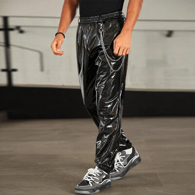 Pantaloni casual din piele pentru bărbați Pantaloni motociclist Pantaloni hip hop Pantaloni de dans pentru petreceri în club de noapte Lanț subțire Moda Nou Personalizat 2023