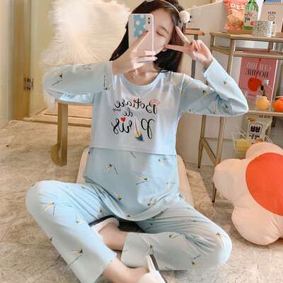 Σετ πιτζάμες εγκυμοσύνης Άνοιξη Θηλασμός Εγκυμοσύνη Γυναικεία Ρούχα Πυτζάμες Μακριά Έγκυος Κινούμενα Σχέδια Νοσηλευτικής Ενδύματα πιτζάμα